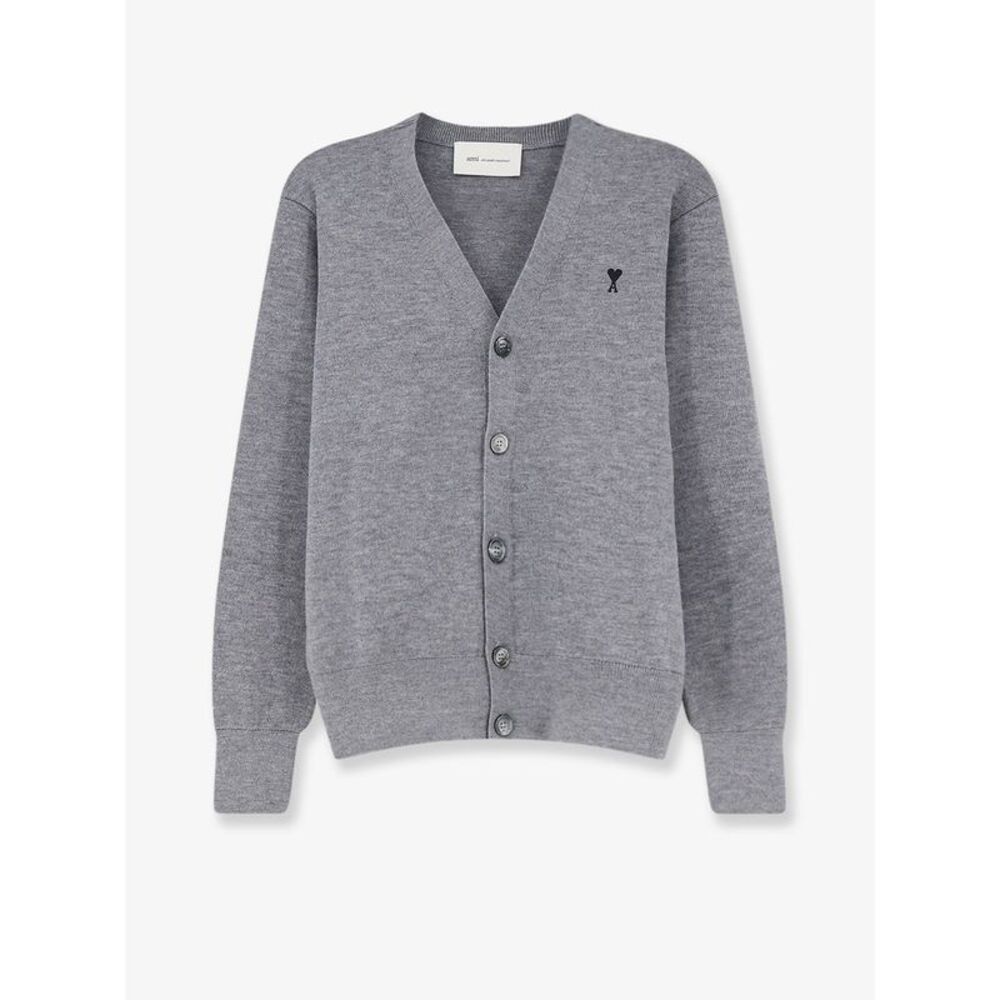 Ami Paris Men Wool Cardigan With Iconic Embroidery